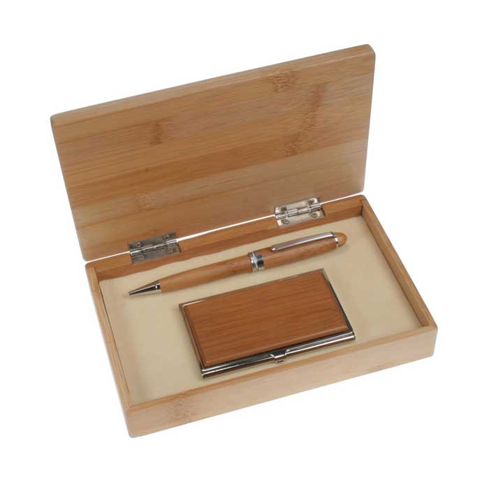 Bamboo Business Card and Pen Gift Set
