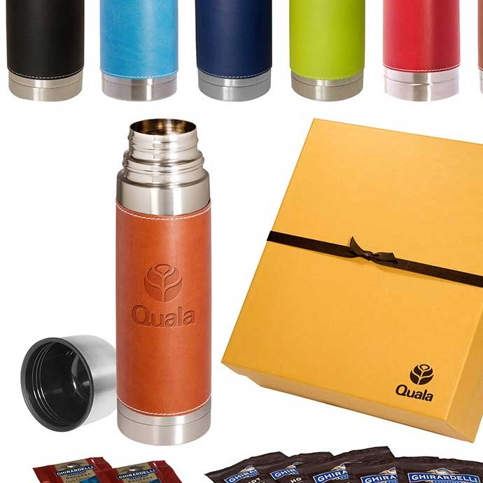 Ghirardelli® Set With Leather Wrapped Thermal Bottle