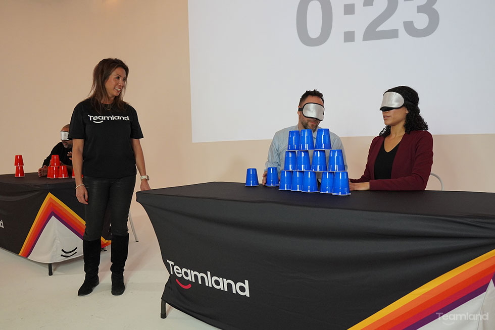 A group having fun team building at Teamland Silly Games