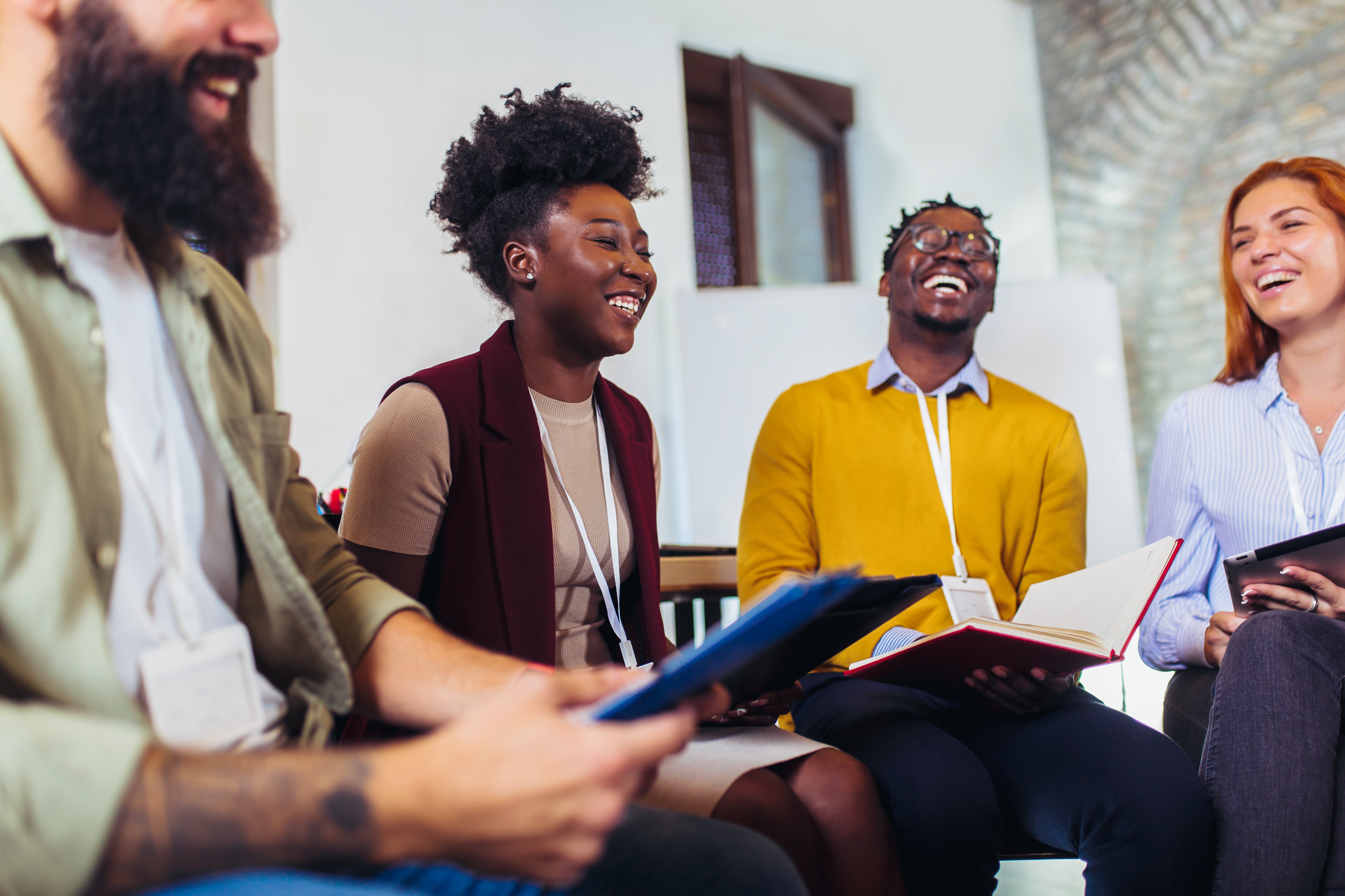 Diverse employees having fun
