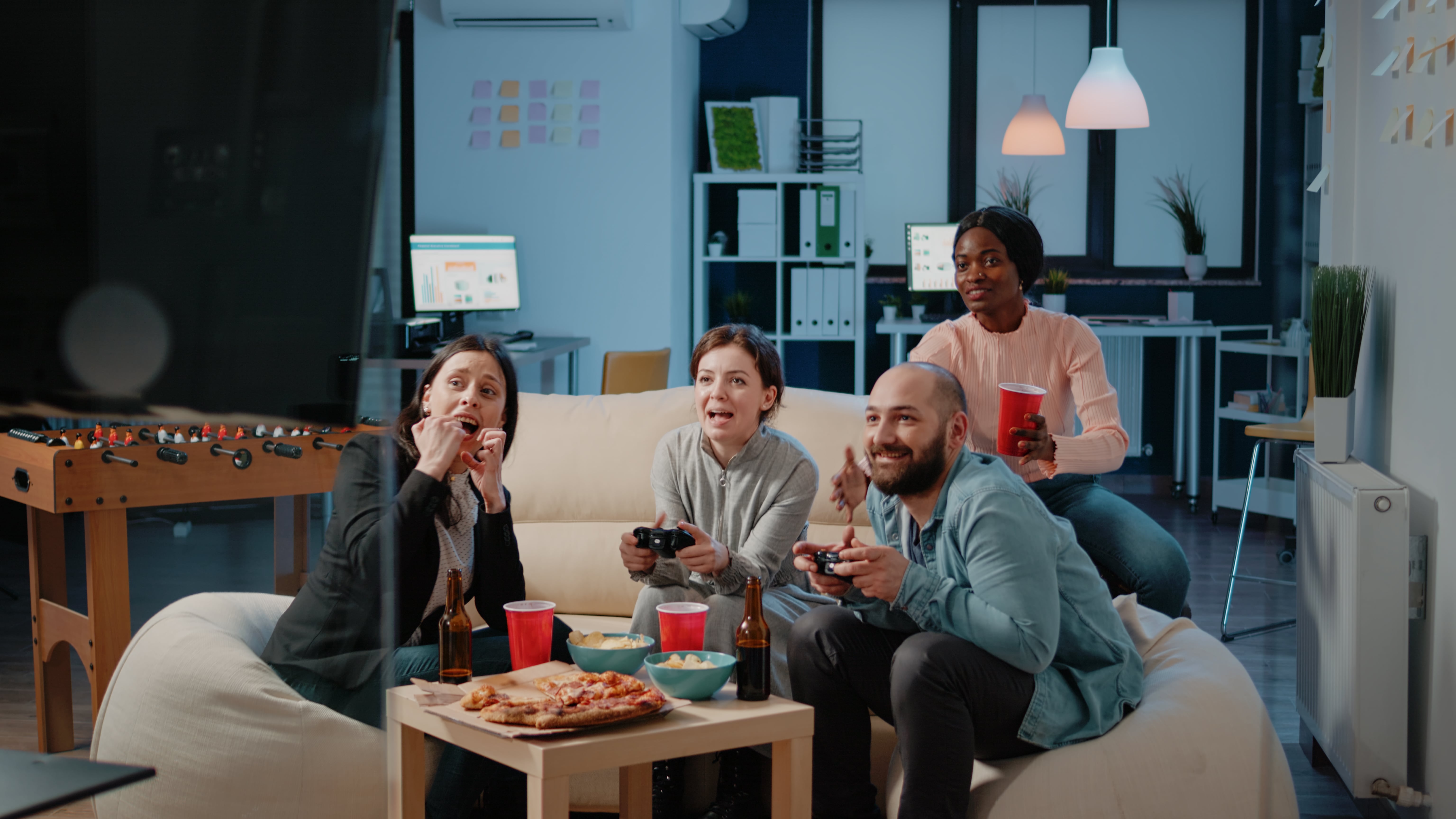 Co-workers playing video games