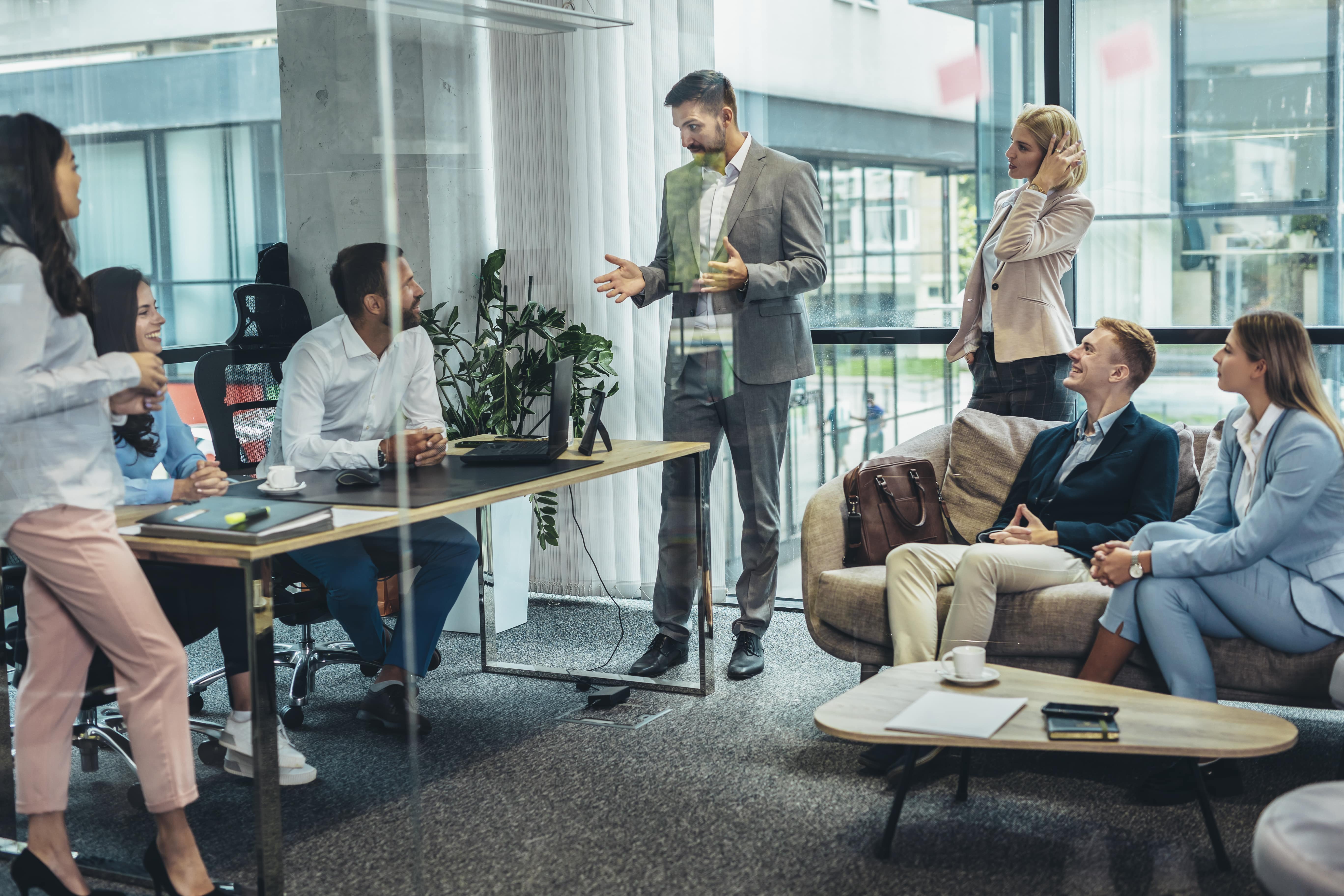 Discussion during a meeting in a conference room