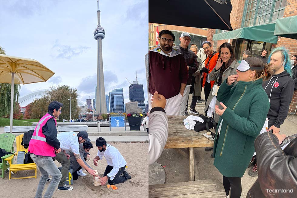 A group of people participating in Teamland Amazing Race team building activity